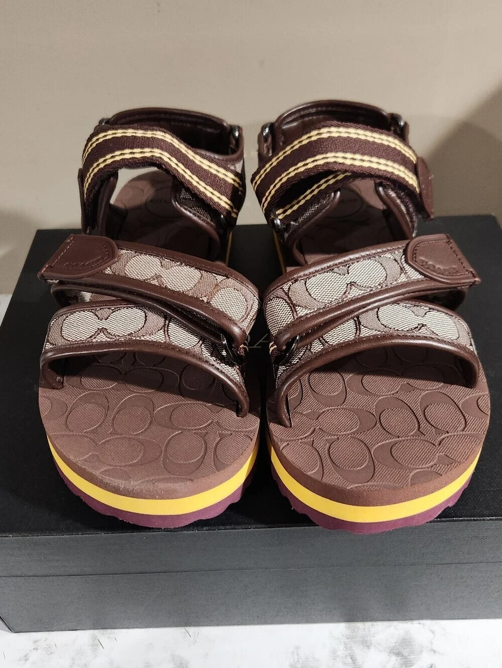 NIB Coach Men's Limited Edition Slides Logo - Multicolor Signature Jacquard